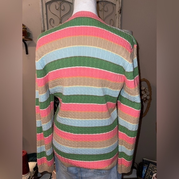 Liz Claiborne vintage pink green blue multicolored striped knit sweater Petite M - Picture 4 of 10